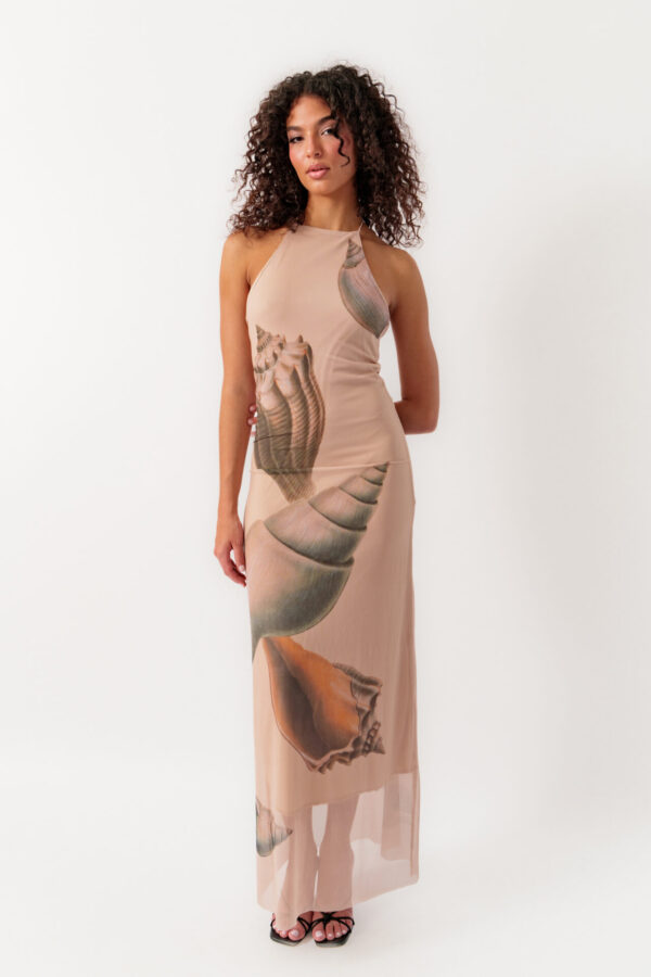 Maxi Sleeveless Dress With Open Back And Inner Lining Beige