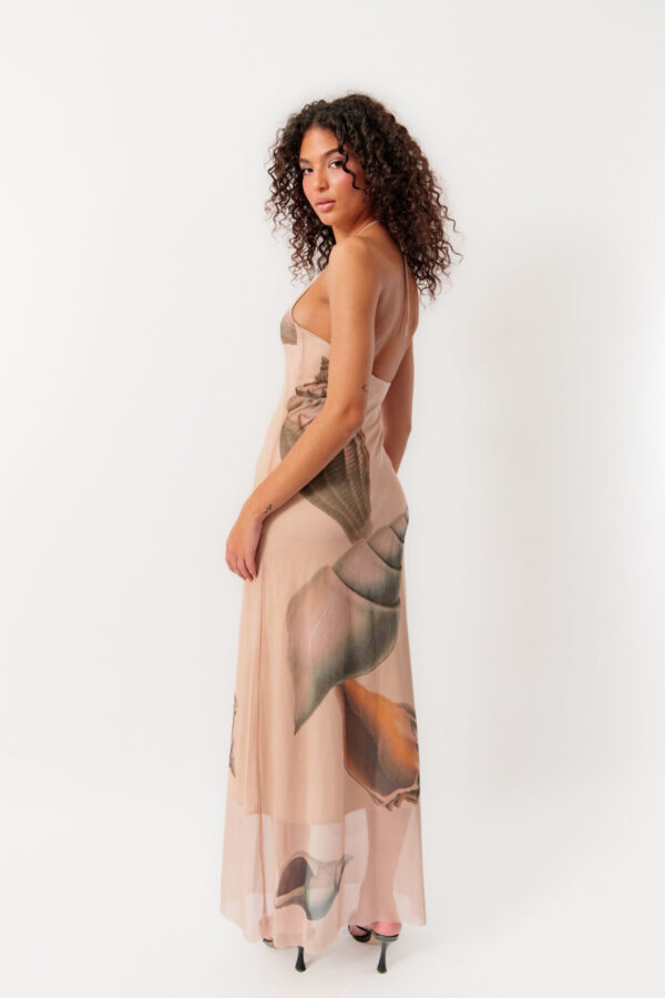 Maxi Sleeveless Dress With Open Back And Inner Lining Beige - Image 3