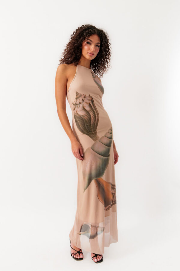 Maxi Sleeveless Dress With Open Back And Inner Lining Beige - Image 4