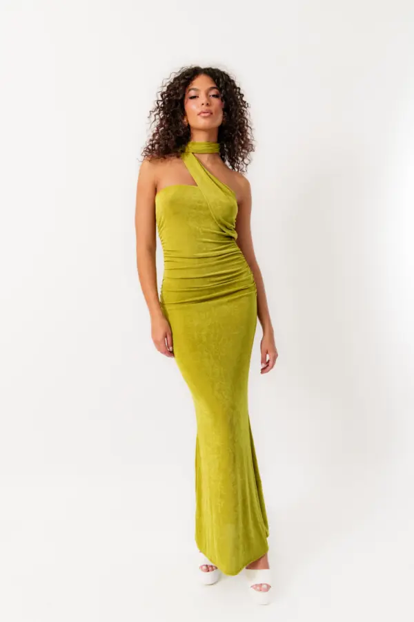 Maxi Strapless Jersey Dress With Scarf Detail