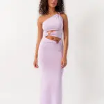 Maxi Dress With One Shoulder And Gold Hoops Details And Slit - Image 2