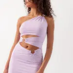 Maxi Dress With One Shoulder And Gold Hoops Details And Slit