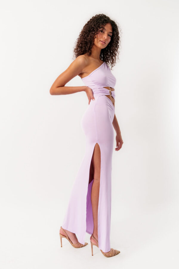 Maxi Dress With One Shoulder And Gold Hoops Details And Slit - Image 4