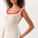 Maxi Knitted Perforated Dress With Open Back And Red Detail - Image 4