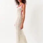 Maxi Knitted Perforated Dress With Open Back And Red Detail - Image 5