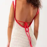 Maxi Knitted Perforated Dress With Open Back And Red Detail - Image 6