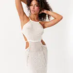 Maxi Knitted Perforated Dress With Open Back And Openings