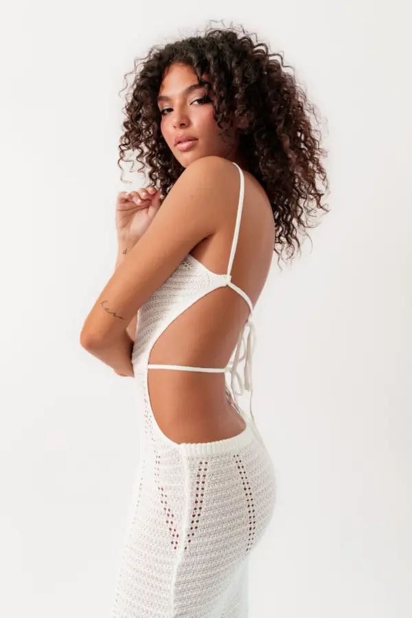 Maxi Knitted Perforated Dress With Open Back And Openings - Image 4