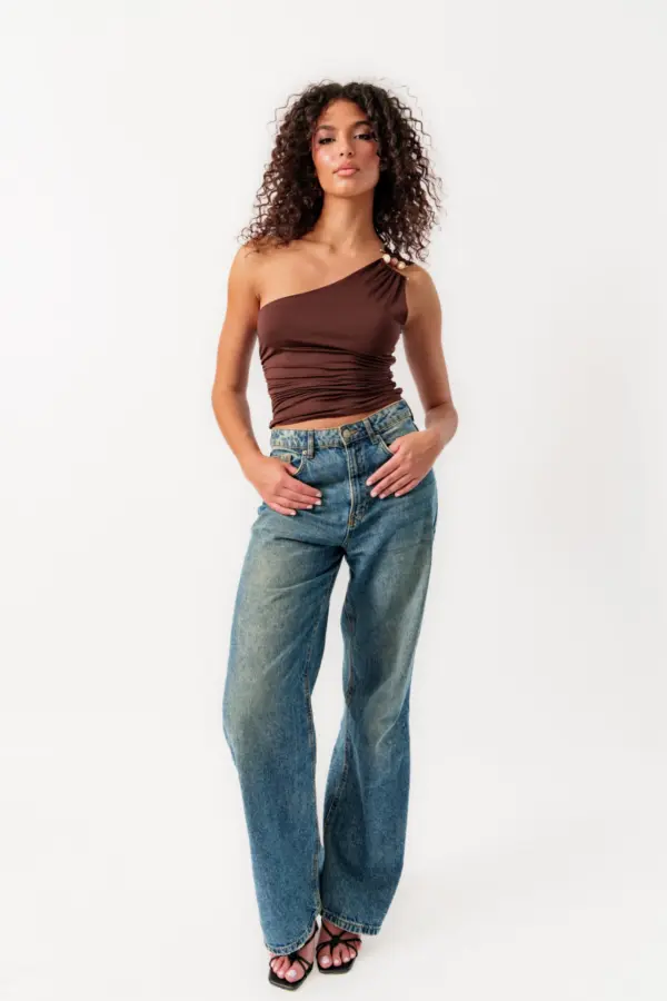 One-Shoulder Top With Metallic Stone Detail - Image 2