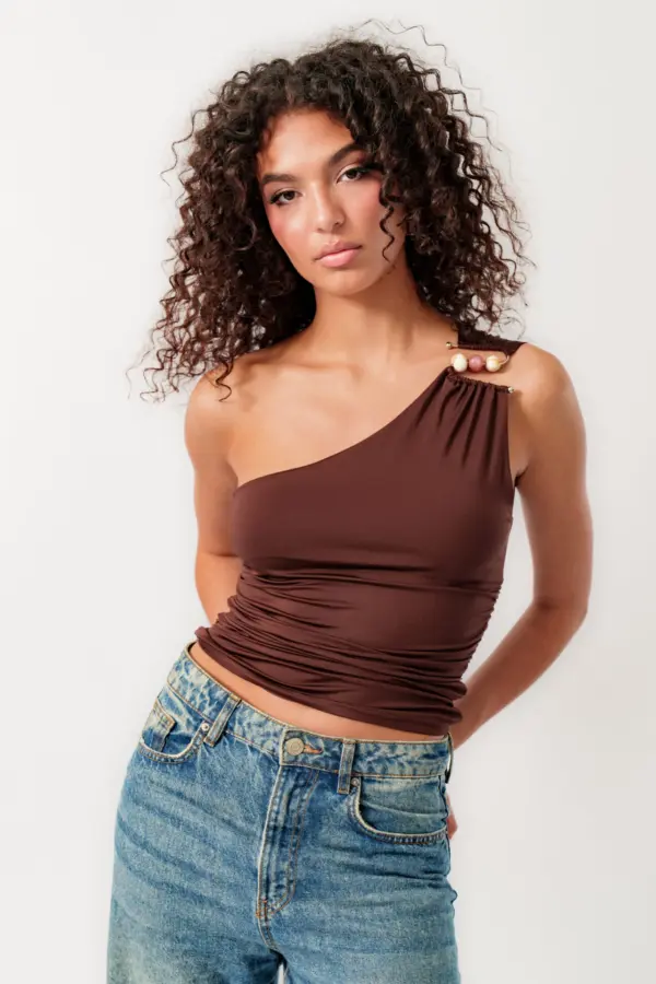 One-Shoulder Top With Metallic Stone Detail