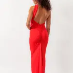 Maxi Fitted Dress With Scarf, Open Back And Ruffle Detail At The Back - Image 5