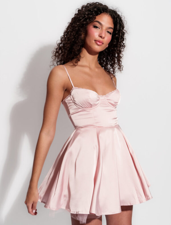 Mini Satin Dress In A-Line With Tulle Inner Fabric