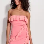Maxi Strapless Dress With Ruffle And Slit Detail-Pink - Image 2