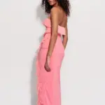Maxi Strapless Dress With Ruffle And Slit Detail-Pink - Image 5