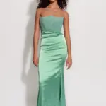 Maxi Strapless Dress With 2 Textures And Corset Effect