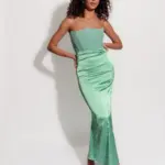 Maxi Strapless Dress With 2 Textures And Corset Effect - Image 2