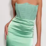 Maxi Strapless Dress With 2 Textures And Corset Effect - Image 3