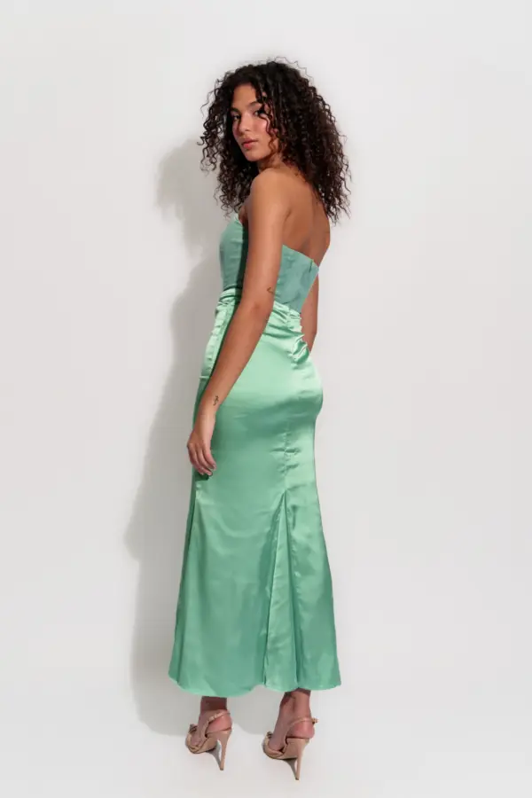 Maxi Strapless Dress With 2 Textures And Corset Effect - Image 4