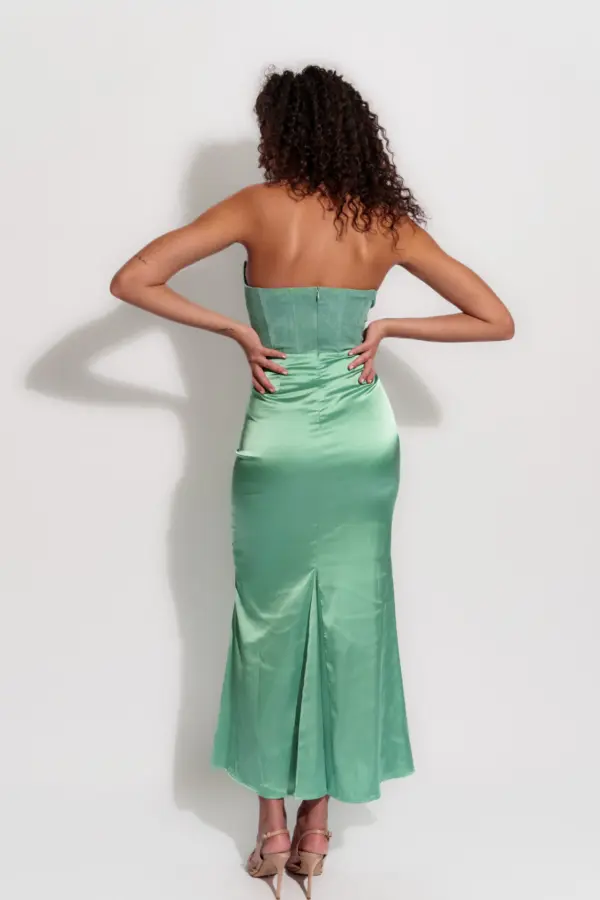 Maxi Strapless Dress With 2 Textures And Corset Effect - Image 5