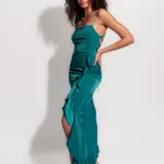 Maxi Satin Asymmetric Dress With Ruffles And Open Back With Laces - Image 2
