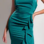 Maxi Satin Asymmetric Dress With Ruffles And Open Back With Laces - Image 3