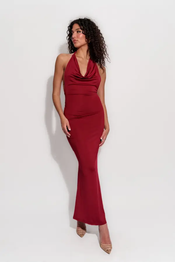 Maxi Dress Draped At The Bust With Open Back And Pearls - Image 2