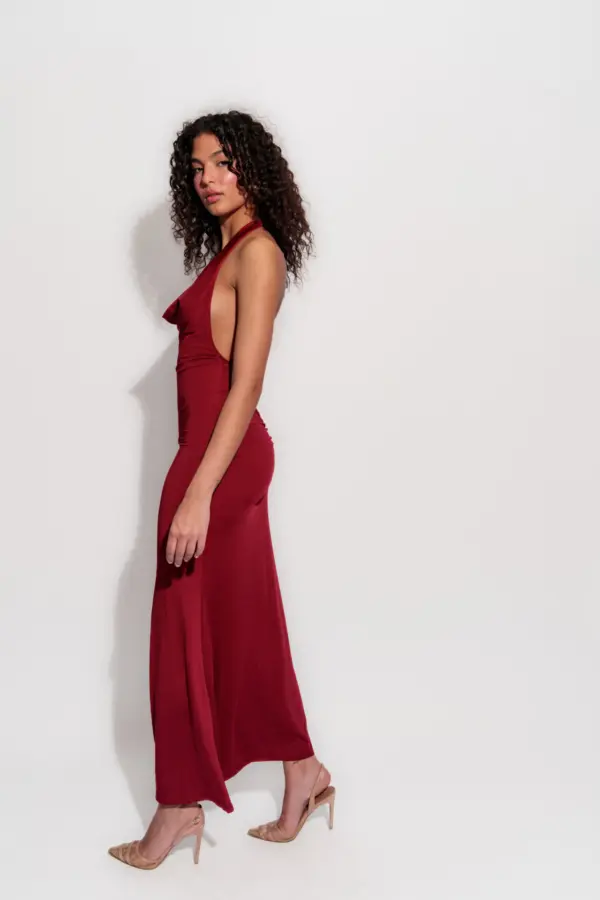 Maxi Dress Draped At The Bust With Open Back And Pearls - Image 4