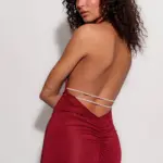 Maxi Dress Draped At The Bust With Open Back And Pearls