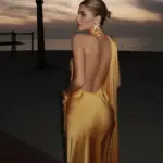Maxi Satin Dress Tied At The Neck With Laces And Scarf