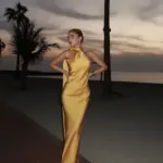 Maxi Satin Dress Tied At The Neck With Laces And Scarf - Image 3
