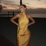 Maxi Satin Dress Tied At The Neck With Laces And Scarf - Image 2