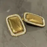 Rectangular Earrings With Rhinestones Around And Round Corners - Image 2