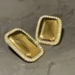 Rectangular Earrings With Rhinestones Around And Round Corners