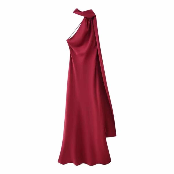 Maxi Satin Dress Tied At The Neck With Laces And Scarf - Image 6
