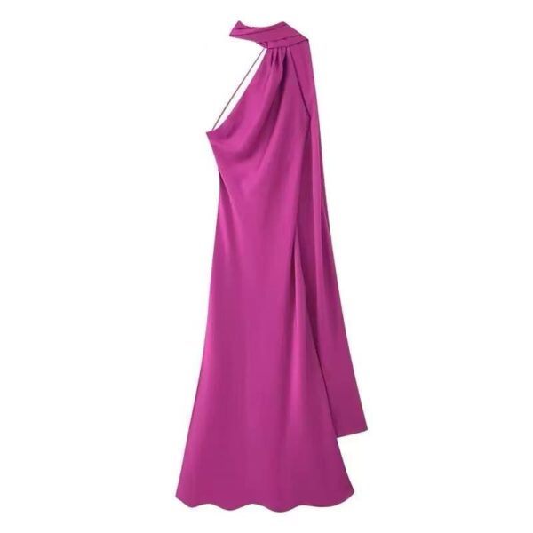 Maxi Satin Dress Tied At The Neck With Laces And Scarf - Image 4