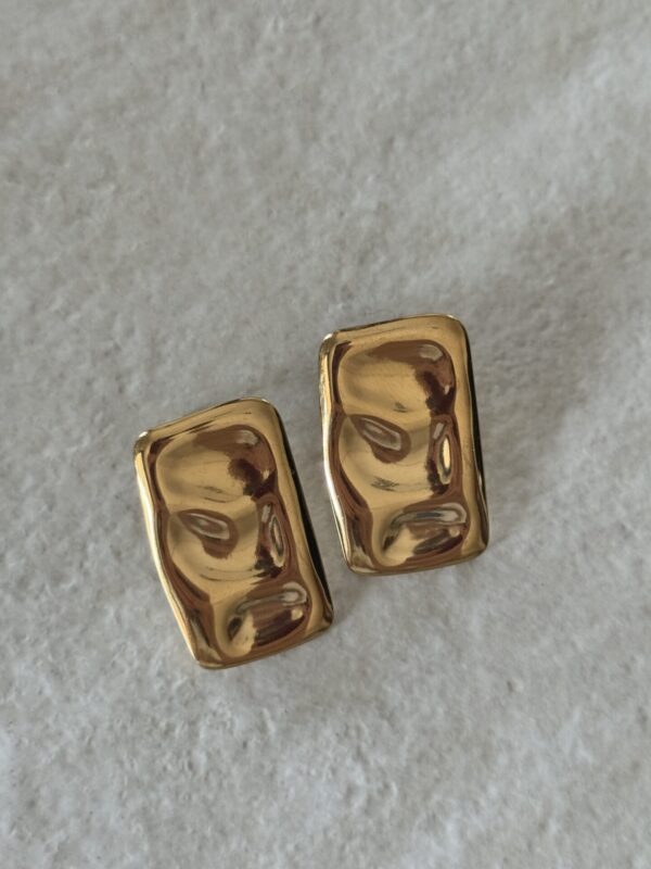 Rectangular Gold Earrings With Embossed Surface