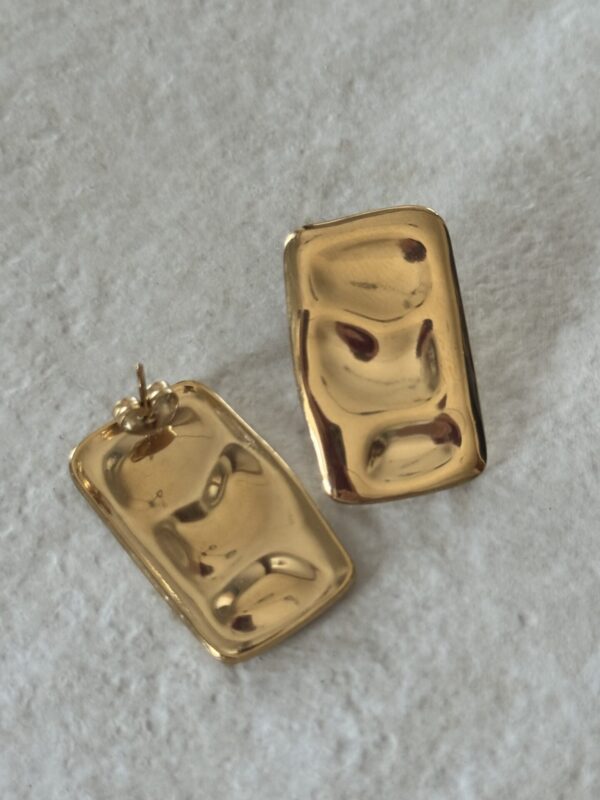 Rectangular Gold Earrings With Embossed Surface - Image 3