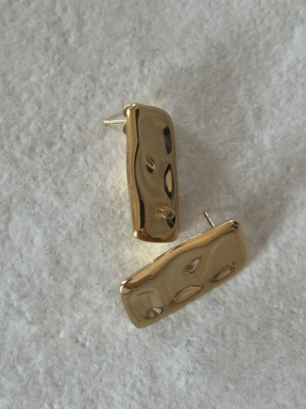 Rectangular Gold Earrings With Embossed Surface - Image 2