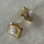 Square Steel Earrings With Pearl