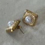 Square Steel Earrings With Pearl - Image 3