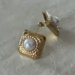 Square Steel Earrings With Pearl - Image 2