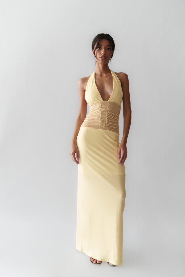 Maxi Dress With Transparent Waist And Open Back