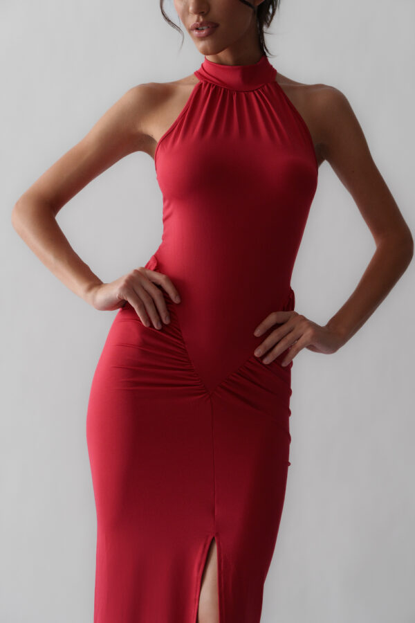 Maxi Fitted Dress With Tie Neck