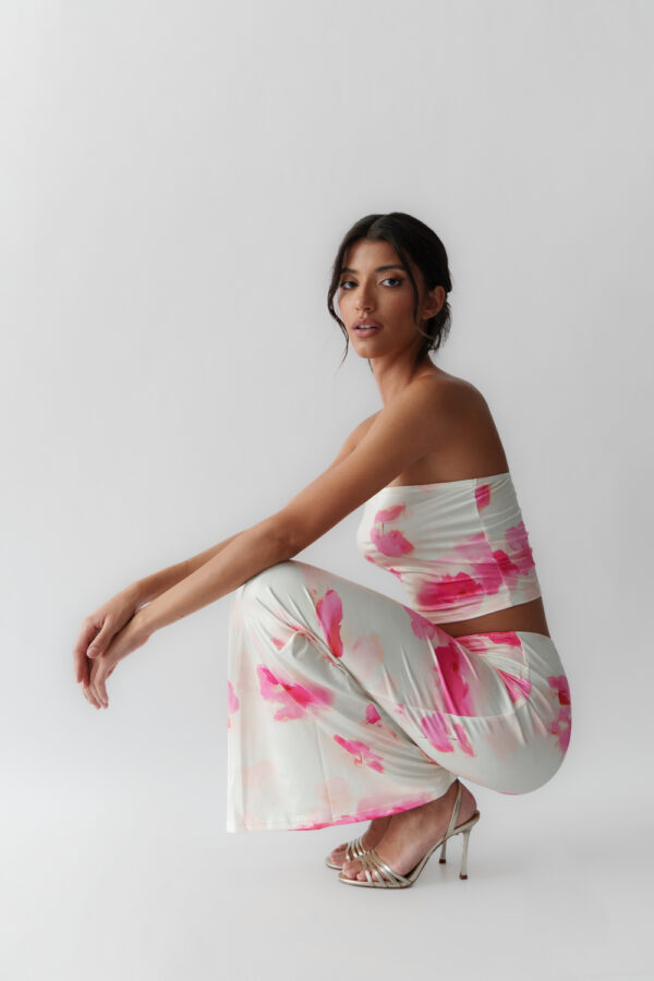 Maxi Skirt And Strapless Top Set With Decorated Flowers