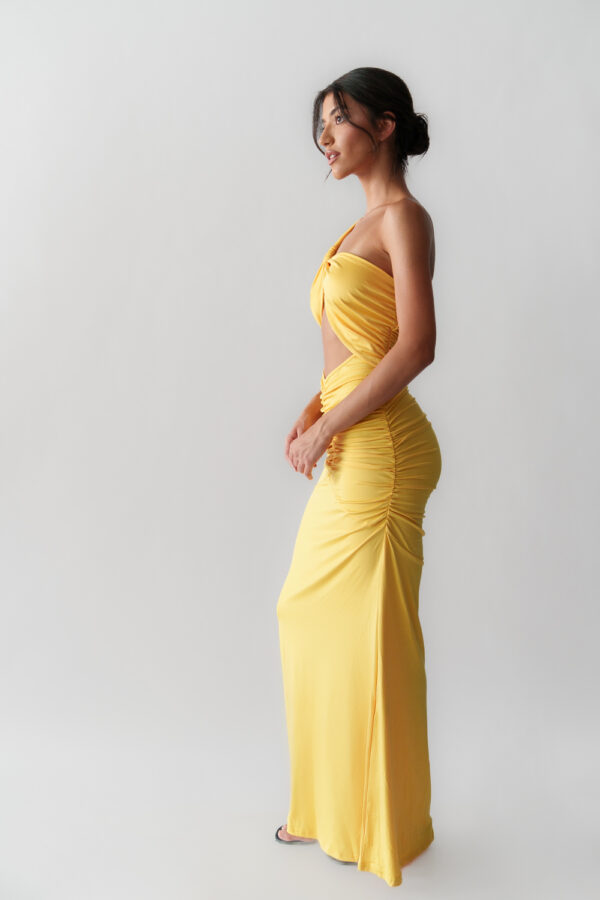 Maxi Fitted Dress With Sash On The Front And One Shoulder - Image 3