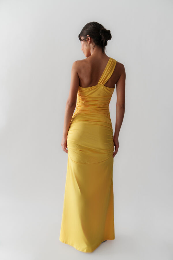 Maxi Fitted Dress With Sash On The Front And One Shoulder - Image 4