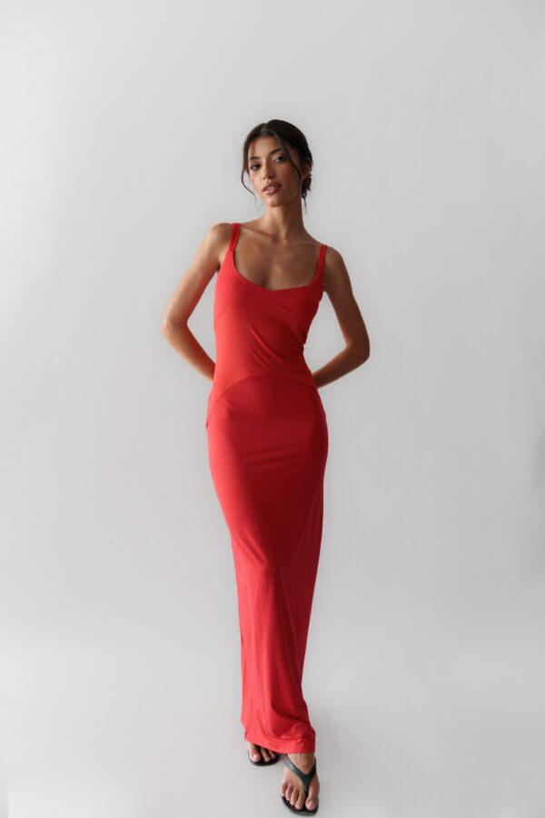 Maxi Fitted Dress With Straps And Sheer Detail
