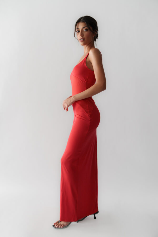 Maxi Fitted Dress With Straps And Sheer Detail - Image 3