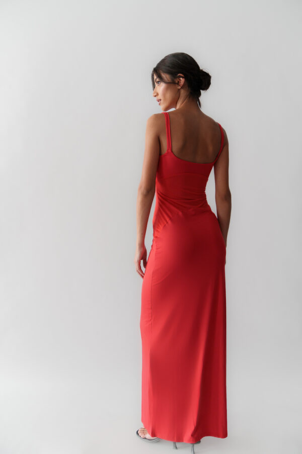 Maxi Fitted Dress With Straps And Sheer Detail - Image 4