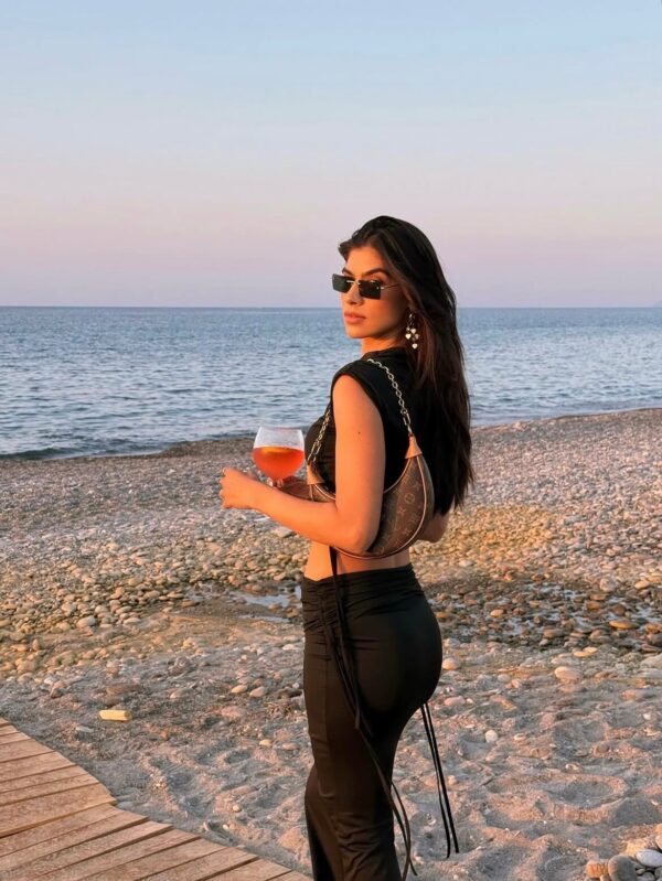 Co-Ord Set - Sleeveless Crop Top And Maxi Skirt With Lace Up Details-Black - Image 6